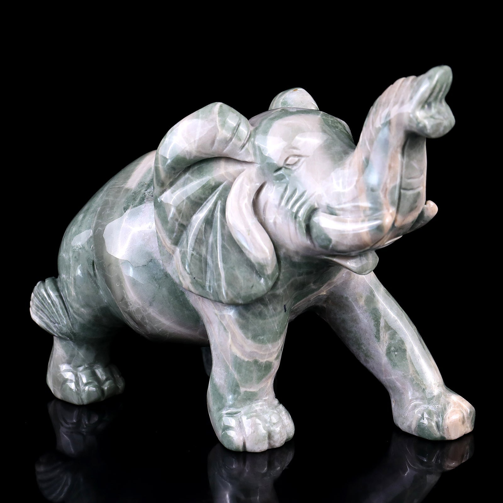 Nicedony 5.3" Jiulong Jade Hand Carved Crystal Elephant Sculpture