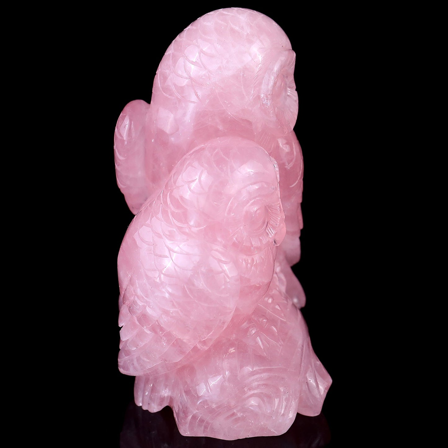 Nicedony 5.3" Rose Quartz Hand Carved Crystal Owls Sculpture - View 3