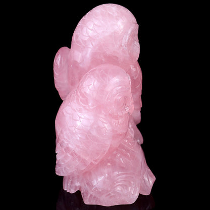 Nicedony 5.3" Rose Quartz Hand Carved Crystal Owls Sculpture - View 3
