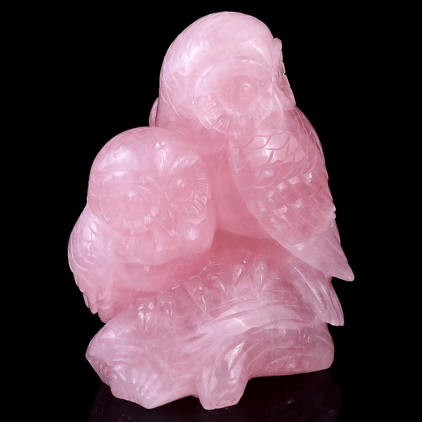 Nicedony 5.3" Rose Quartz Hand Carved Crystal Owls Sculpture - View 2