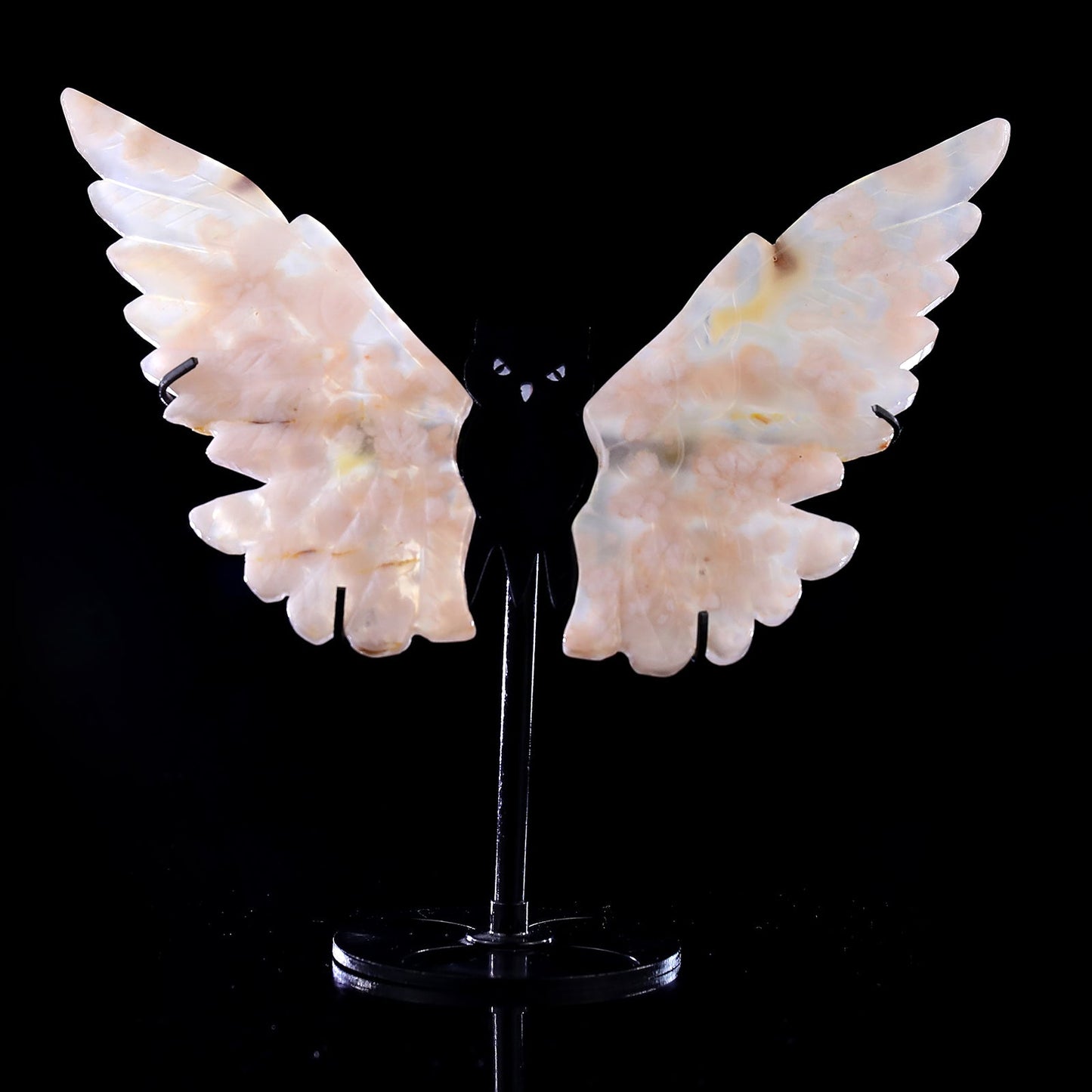 Nicedony 5.3" Sakura Agate Hand Carved Crystal Owl Wings Sculpture - View 2