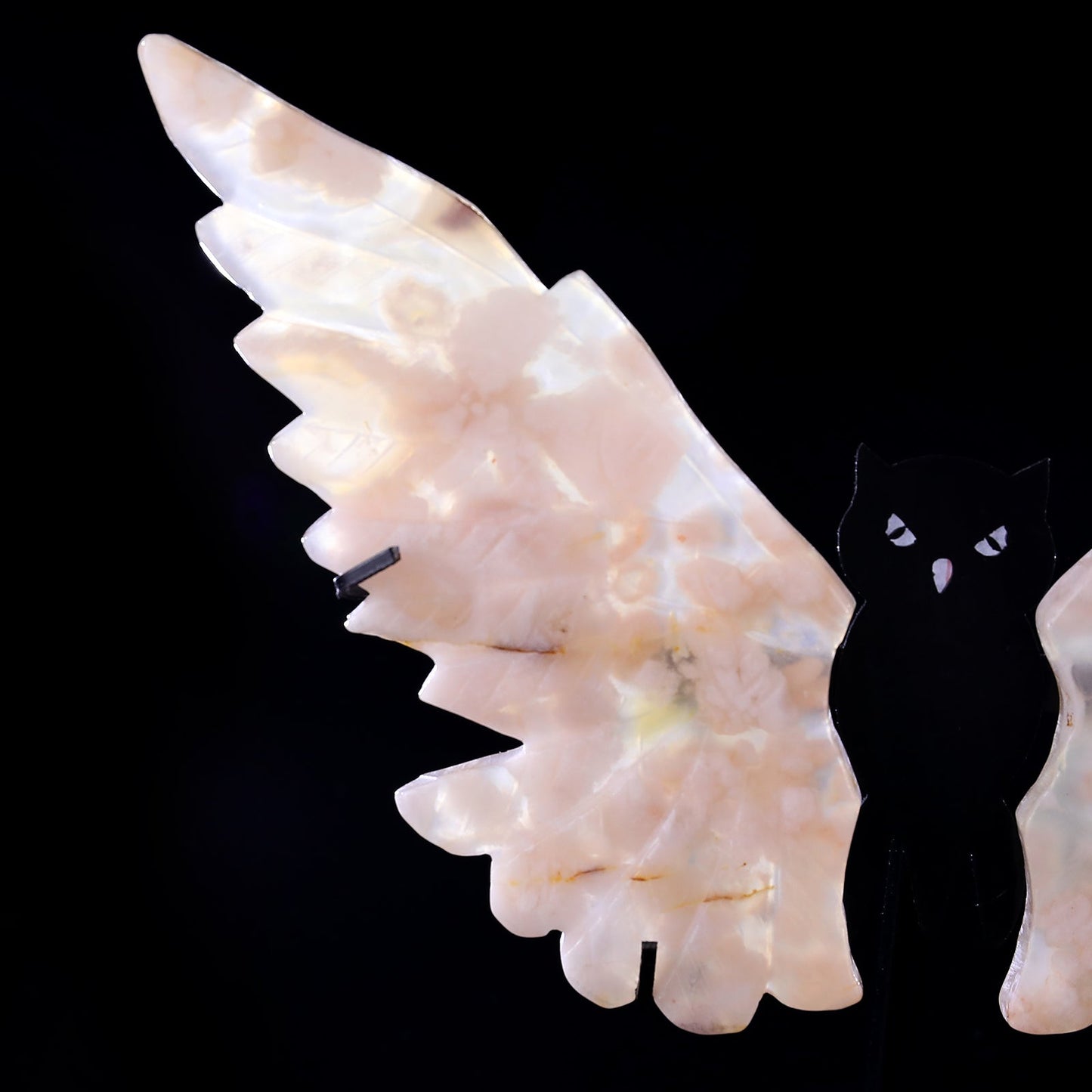 Nicedony 5.3" Sakura Agate Hand Carved Crystal Owl Wings Sculpture - View 4