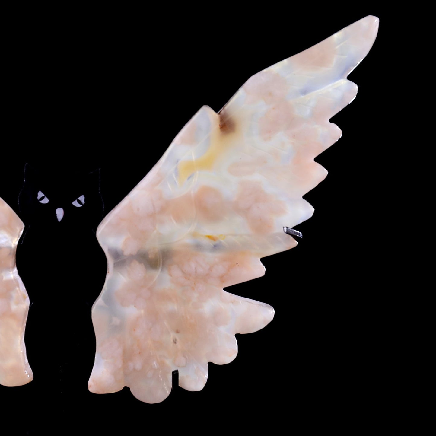 Nicedony 5.3" Sakura Agate Hand Carved Crystal Owl Wings Sculpture - View 3