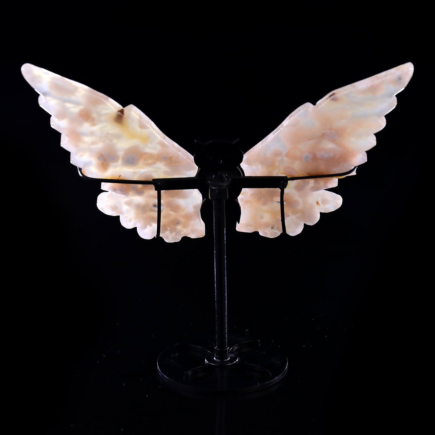 Nicedony 5.3" Sakura Agate Hand Carved Crystal Owl Wings Sculpture - View 7