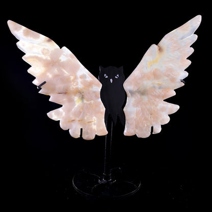 Nicedony 5.3" Sakura Agate Hand Carved Crystal Owl Wings Sculpture - View 5