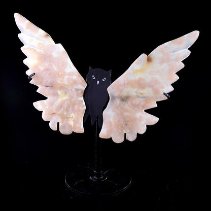 Nicedony 5.3" Sakura Agate Hand Carved Crystal Owl Wings Sculpture - View 8