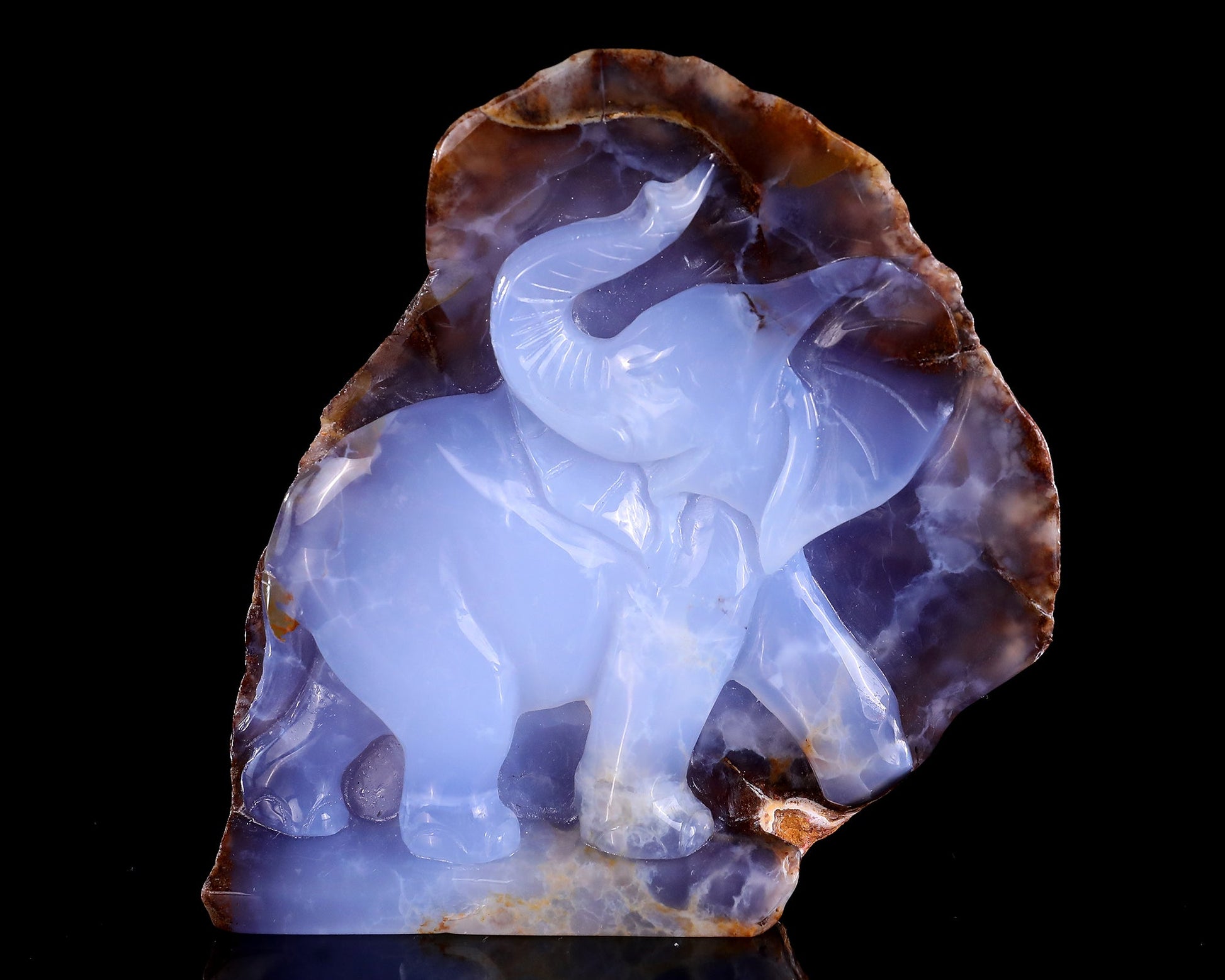 Nicedony 5.4" Blue Chalcedony Hand Carved Crystal Elephant Sculpture