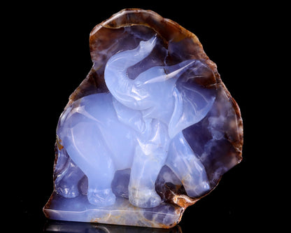 Nicedony 5.4" Blue Chalcedony Hand Carved Crystal Elephant Sculpture - View 3