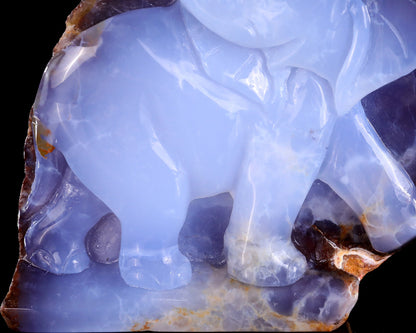 Nicedony 5.4" Blue Chalcedony Hand Carved Crystal Elephant Sculpture - View 8