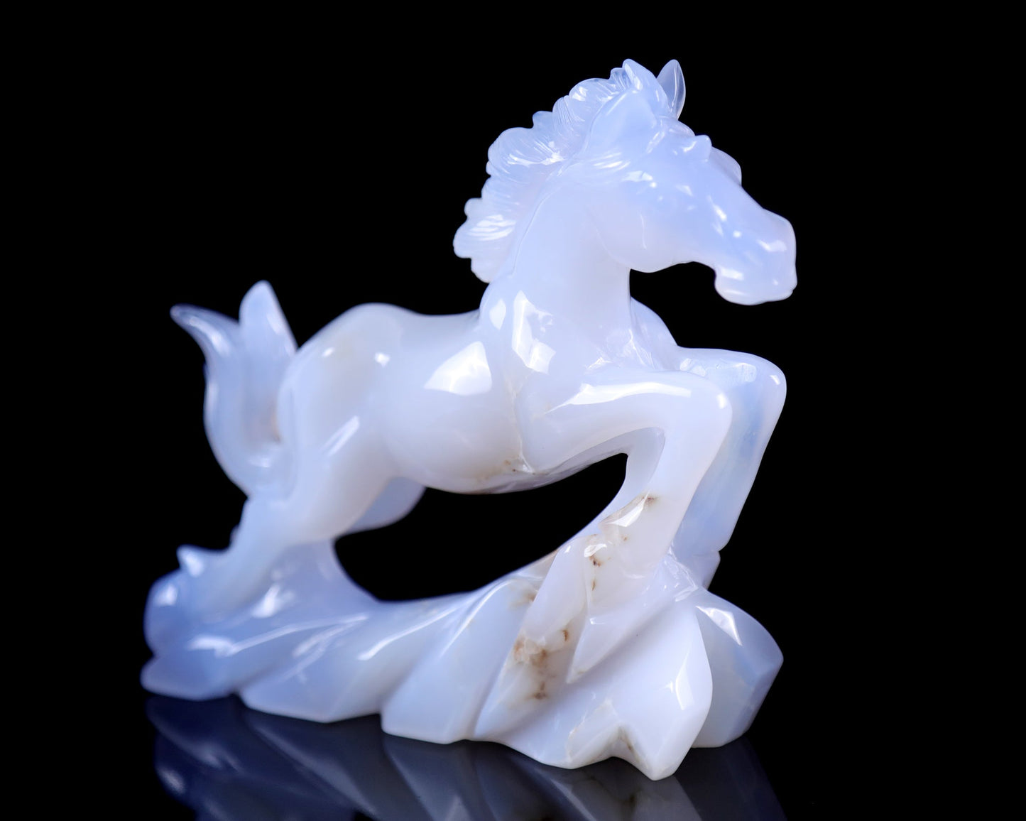 Nicedony 5.4" Blue Chalcedony Hand Carved Crystal Horse Sculpture - View 4