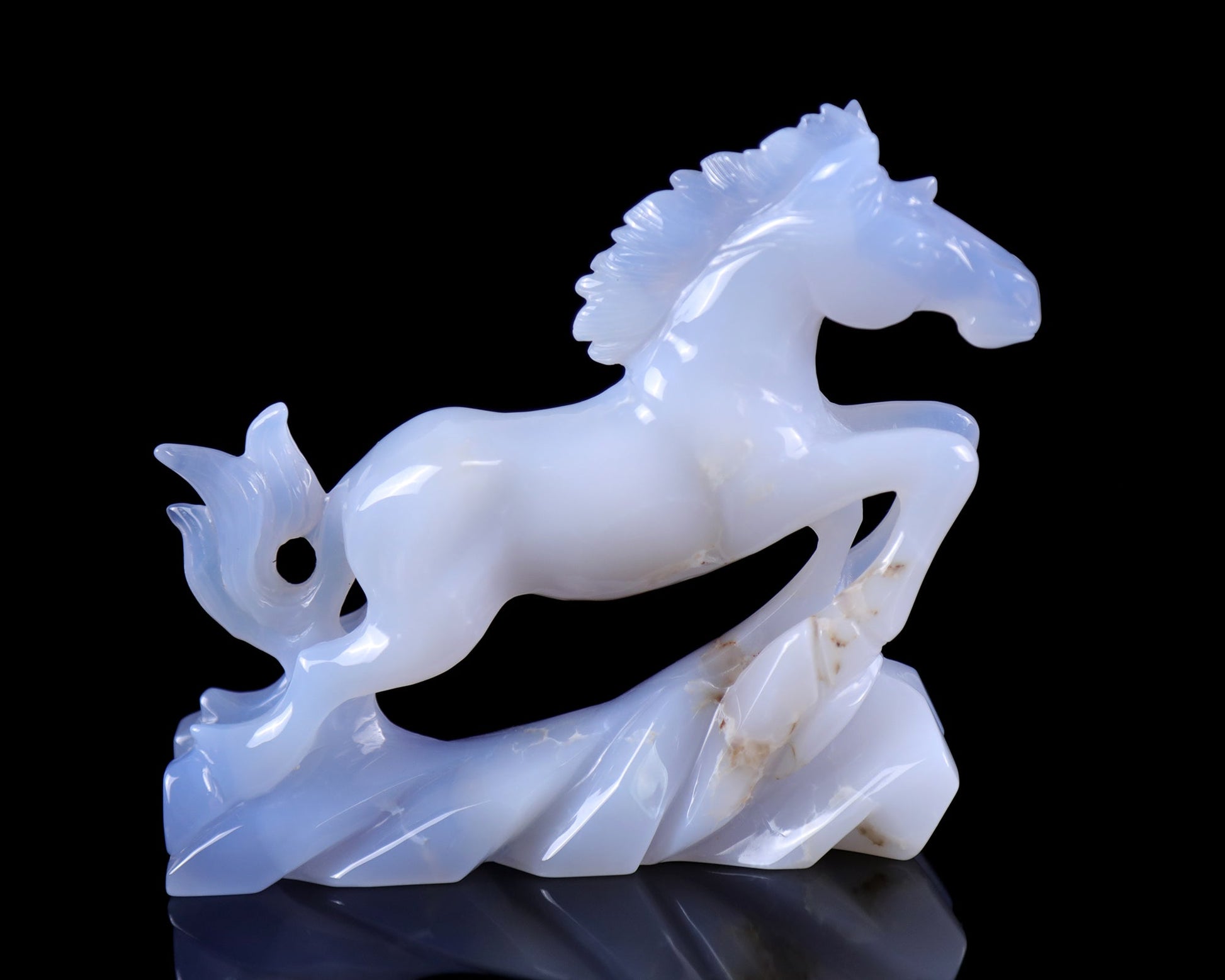 Nicedony 5.4" Blue Chalcedony Hand Carved Crystal Horse Sculpture - View 2