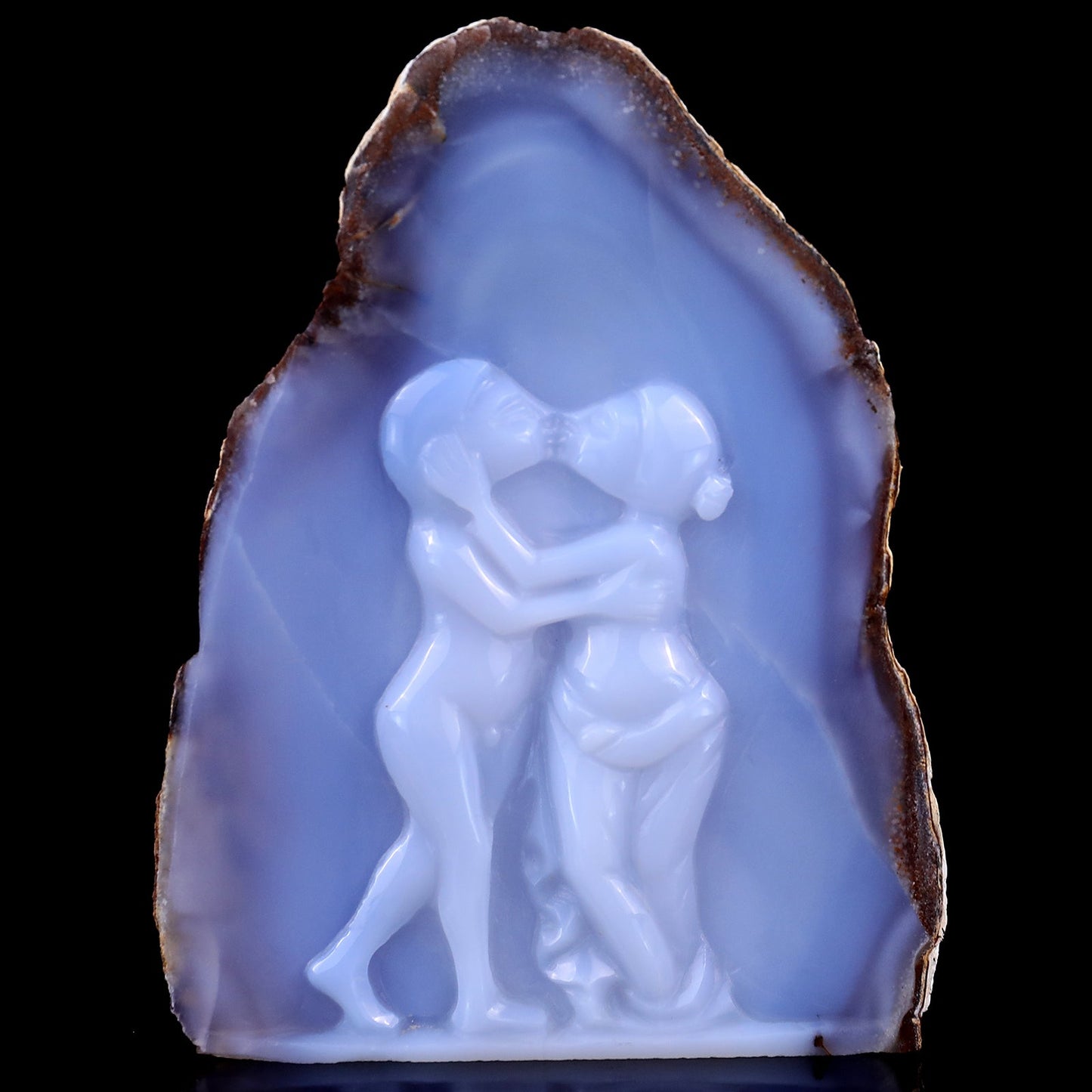 Nicedony 5.4" Blue Chalcedony Hand Carved Lover Couples Sculpture