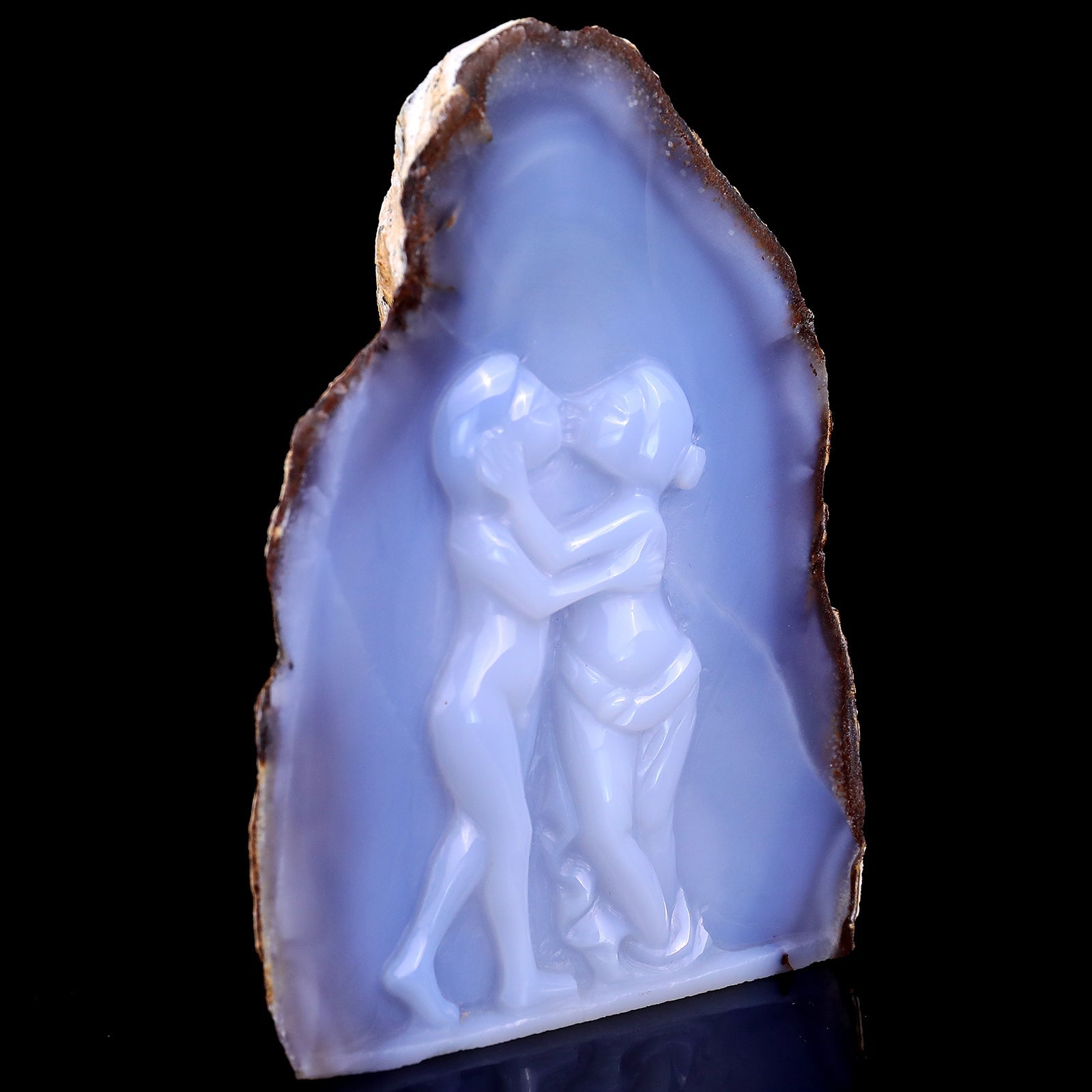 Nicedony 5.4" Blue Chalcedony Hand Carved Lover Couples Sculpture - View 7