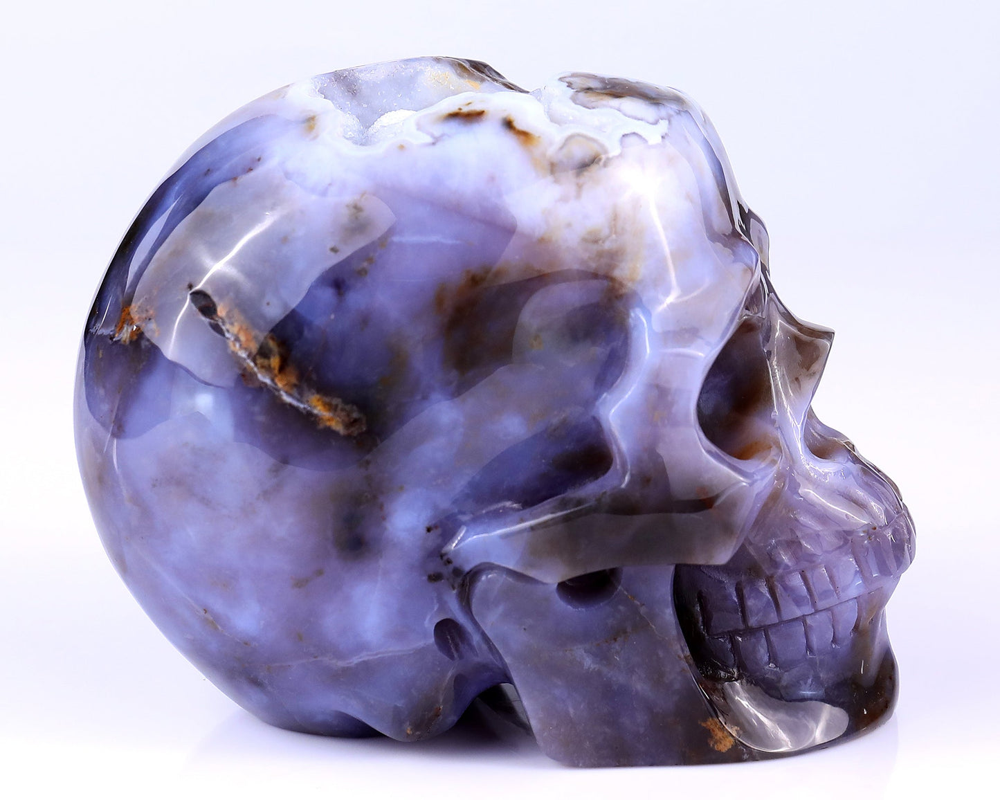 Nicedony 5.4" Blue Chalcedony Hand Carved Realistic Skull Sculpture - View 3