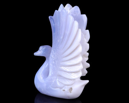 Nicedony 5.4" Blue Chalcedony Hand Carved Crystal Swan Sculpture - View 7