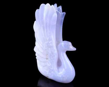 Nicedony 5.4" Blue Chalcedony Hand Carved Crystal Swan Sculpture - View 10
