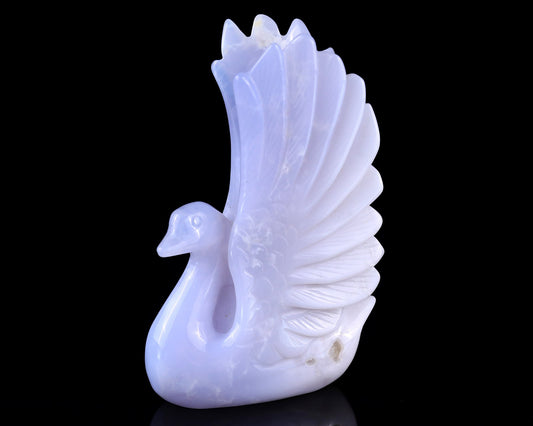 Nicedony 5.4" Blue Chalcedony Hand Carved Crystal Swan Sculpture