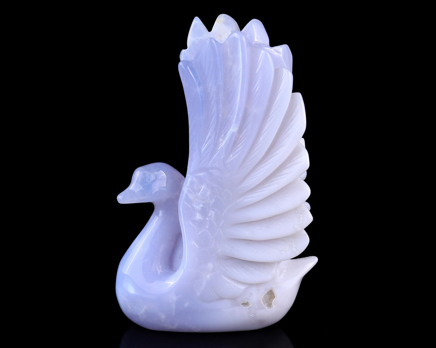 Nicedony 5.4" Blue Chalcedony Hand Carved Crystal Swan Sculpture - View 2