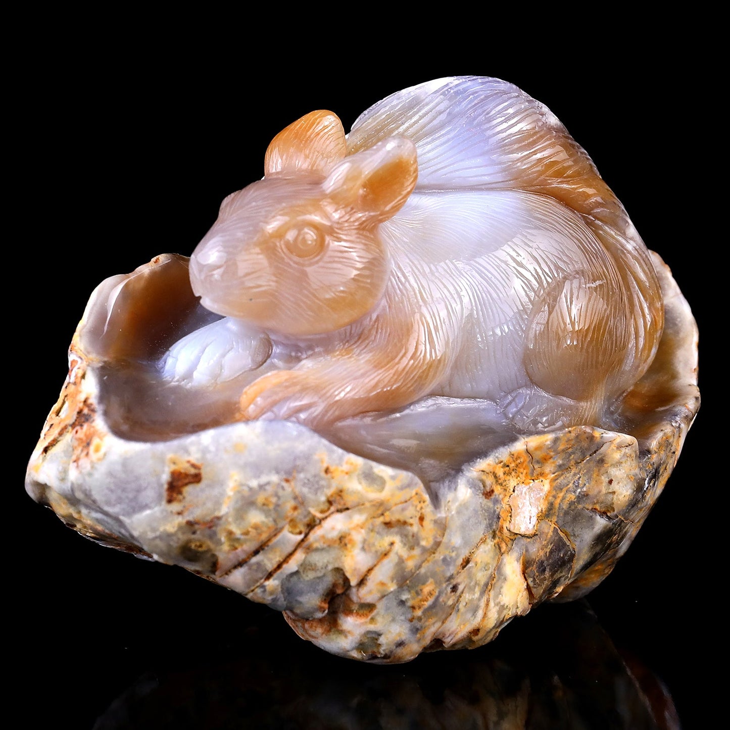 Nicedony 5.4" Chalcedony Hand Carved Crystal Squirrel Sculpture