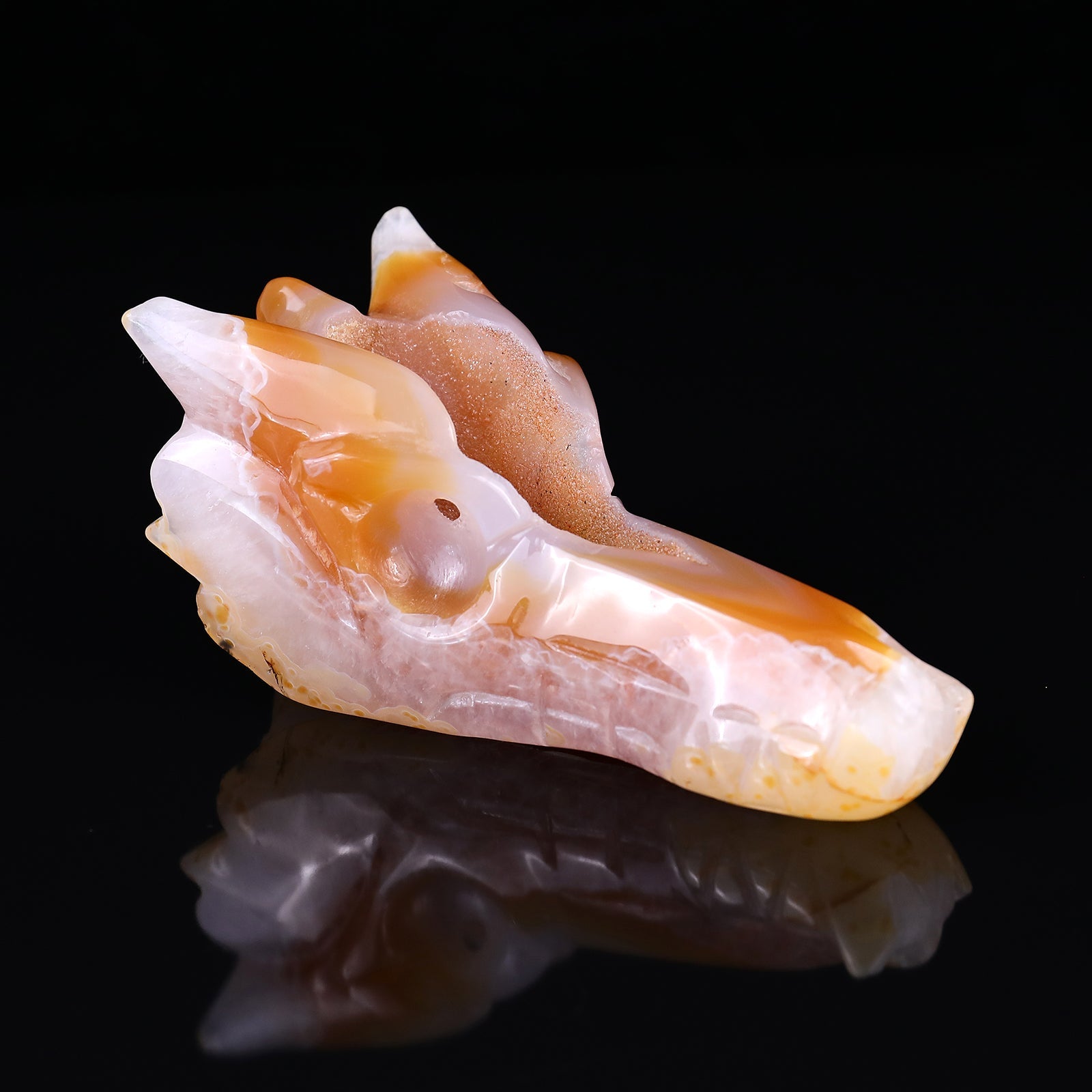 Nicedony 5.4" Geode Agate Hand Carved Crystal Dragon Skull Sculpture