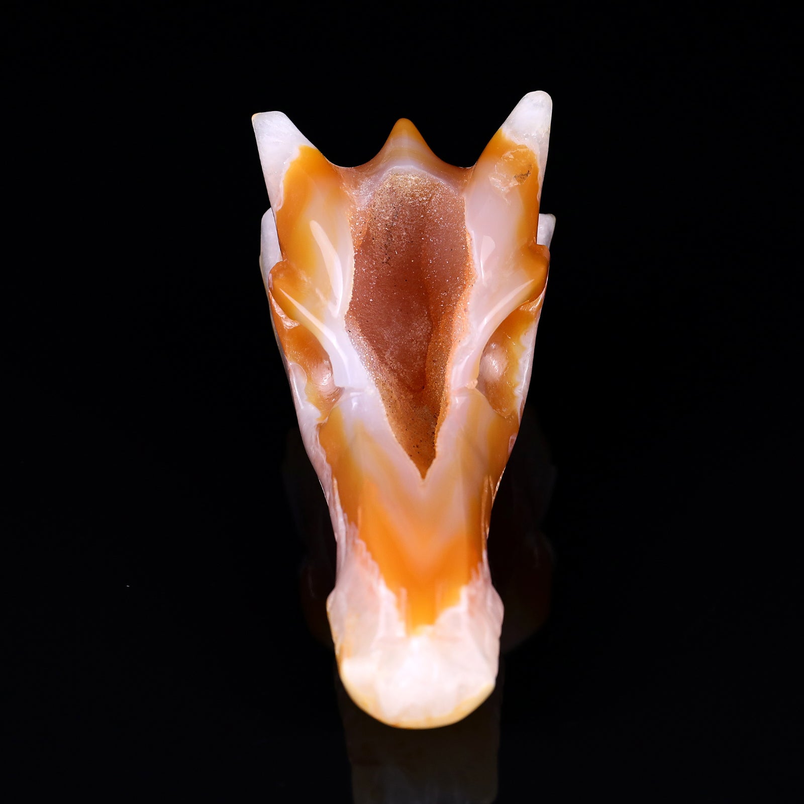 Nicedony 5.4" Geode Agate Hand Carved Crystal Dragon Skull Sculpture - View 2
