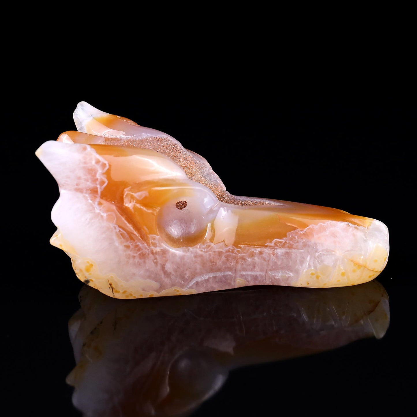 Nicedony 5.4" Geode Agate Hand Carved Crystal Dragon Skull Sculpture - View 3