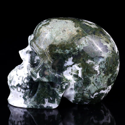 Nicedony 5.4" Moss Agate Hand Carved Realistic Skull Sculpture - View 4
