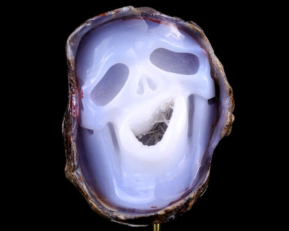 Nicedony 5.5" Blue Chalcedony Hand Carved Skull Sculpture - View 2