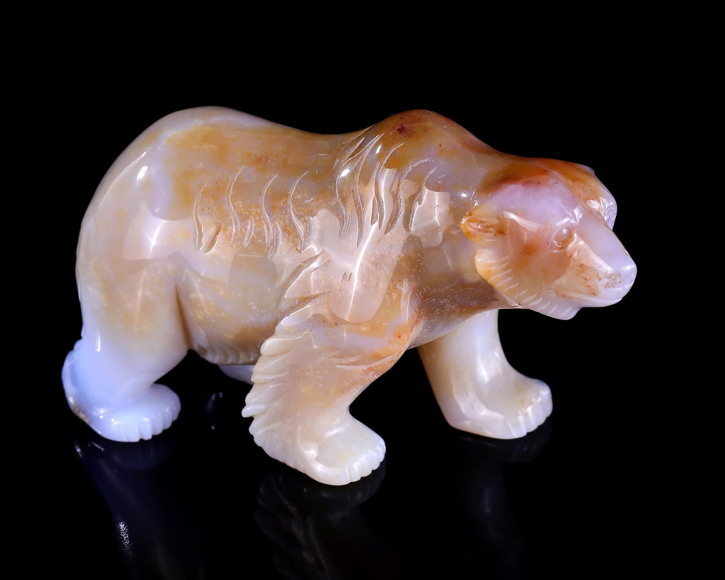 Nicedony 5.5" Chalcedony Hand Carved Crystal Polar Bear Sculpture
