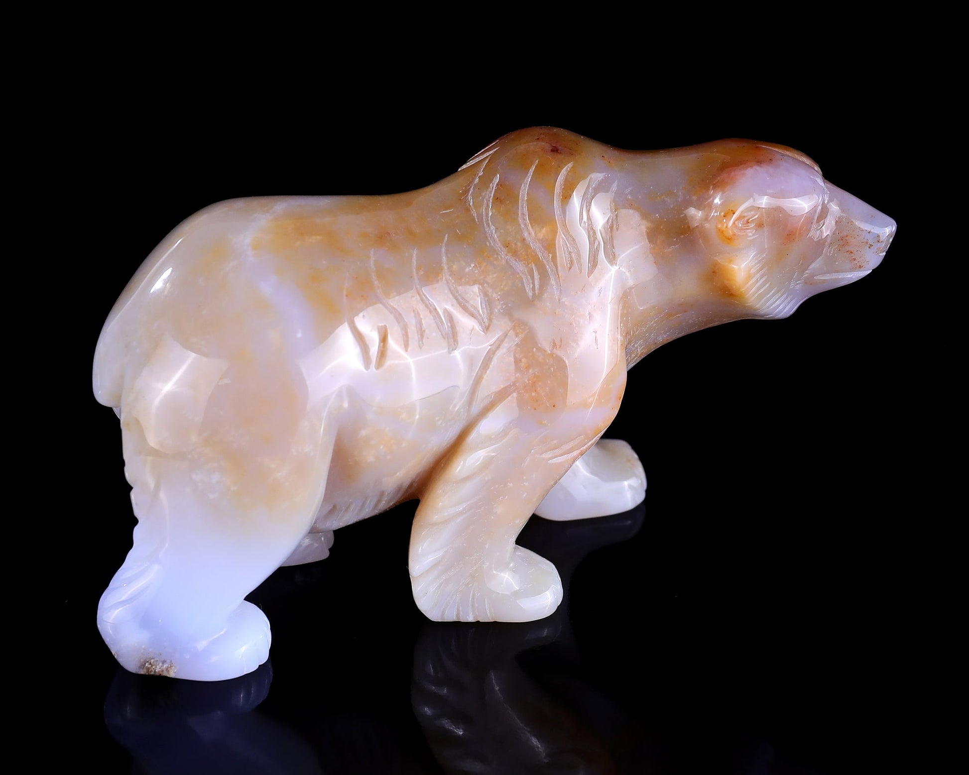 Nicedony 5.5" Chalcedony Hand Carved Crystal Polar Bear Sculpture - View 3