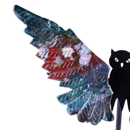 Nicedony 5.5" Indian Agate Hand Carved Crystal Owl Wings Sculpture - View 3