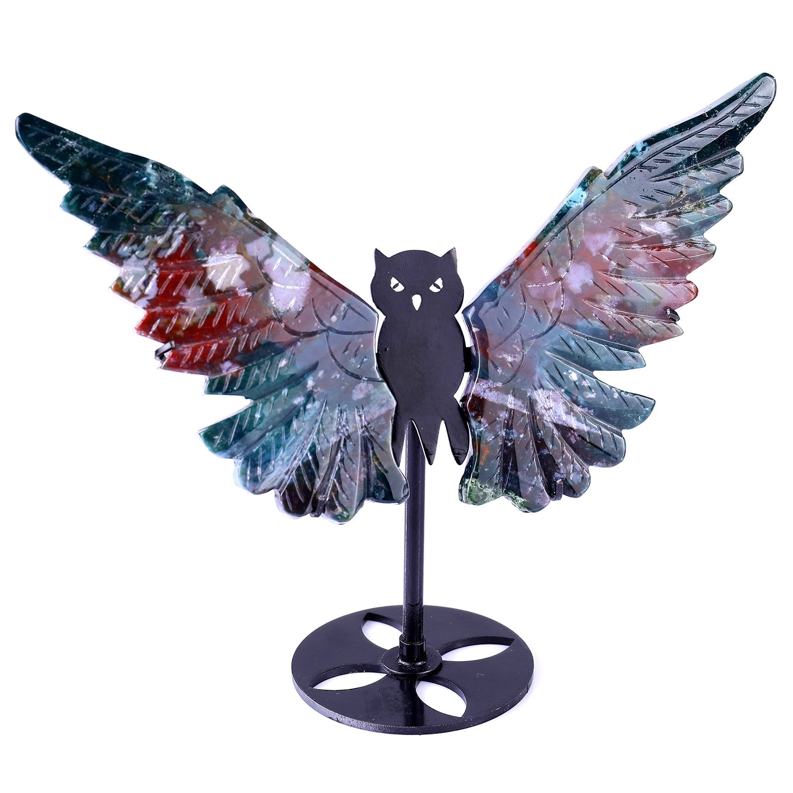 Nicedony 5.5" Indian Agate Hand Carved Crystal Owl Wings Sculpture - View 4
