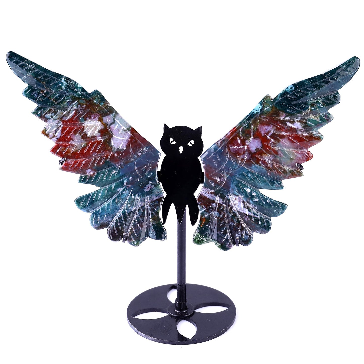 Nicedony 5.5" Indian Agate Hand Carved Crystal Owl Wings Sculpture