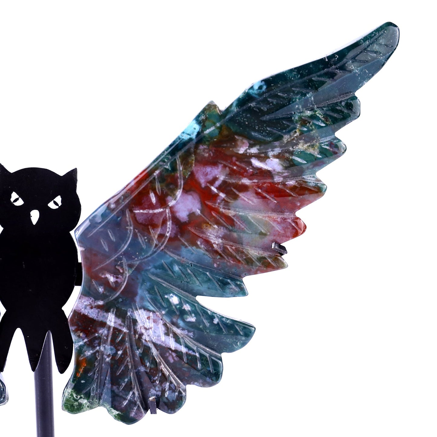 Nicedony 5.5" Indian Agate Hand Carved Crystal Owl Wings Sculpture - View 2