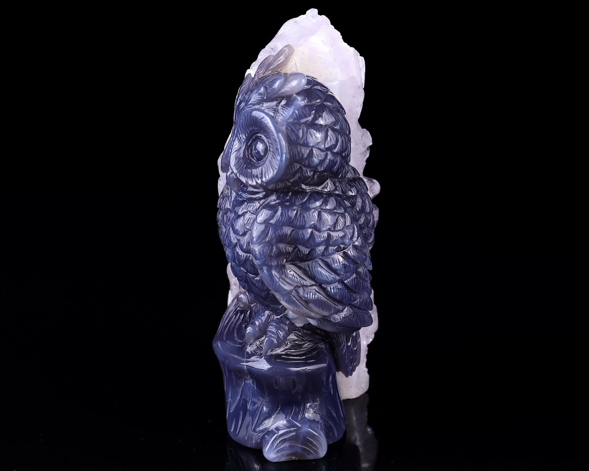Nicedony 5.5" Quartz Rock Druse Hand Carved Crystal Owl Sculpture - View 6
