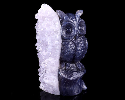 Nicedony 5.5" Quartz Rock Druse Hand Carved Crystal Owl Sculpture