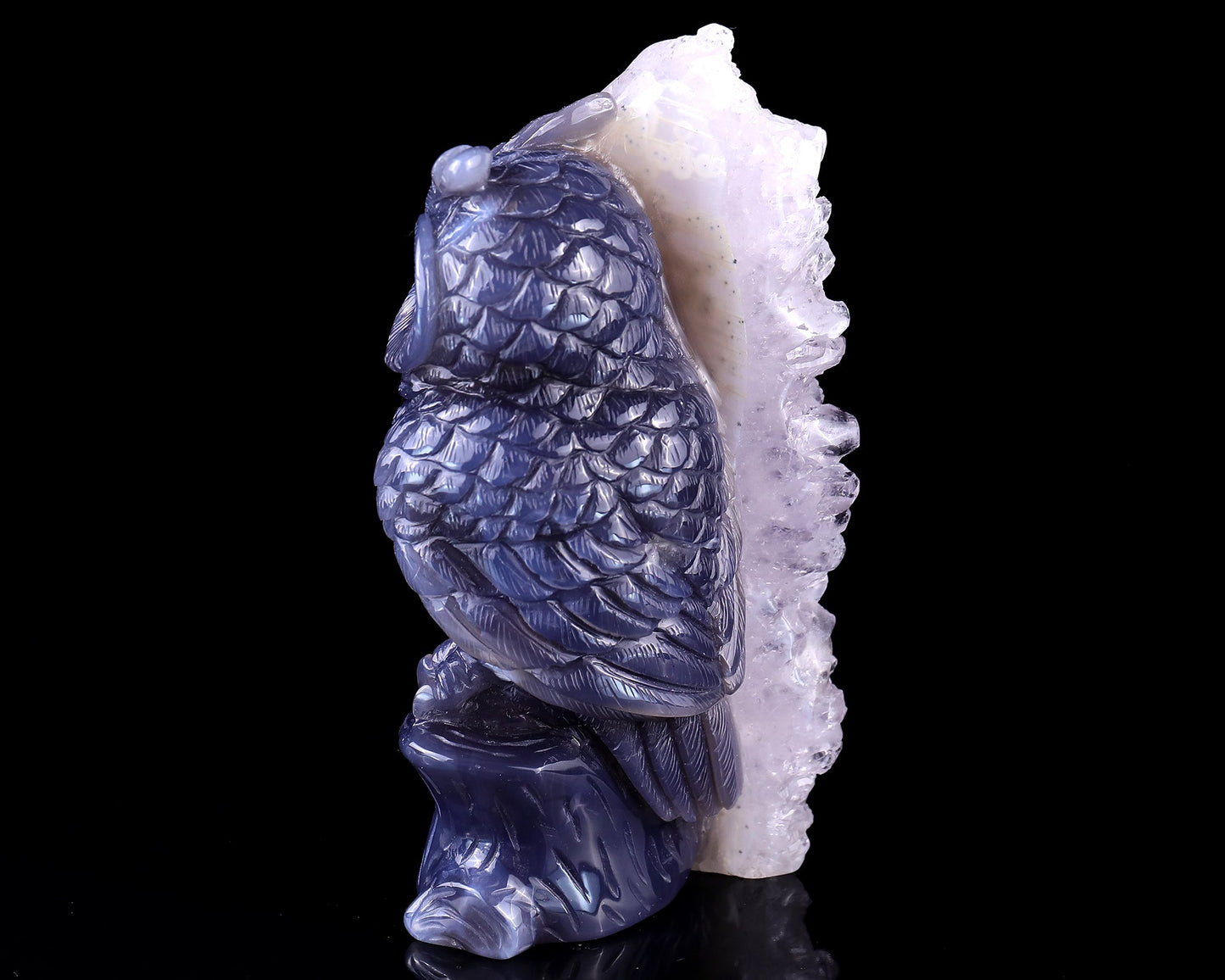 Nicedony 5.5" Quartz Rock Druse Hand Carved Crystal Owl Sculpture - View 5