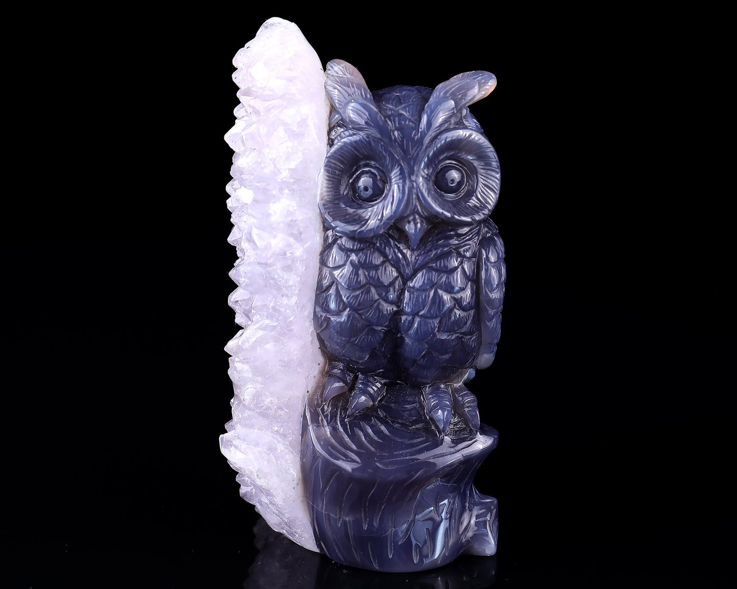 Nicedony 5.5" Quartz Rock Druse Hand Carved Crystal Owl Sculpture - View 2