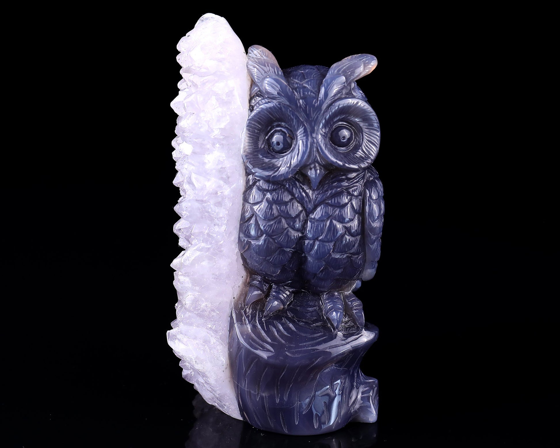Nicedony 5.5" Quartz Rock Druse Hand Carved Crystal Owl Sculpture - View 2