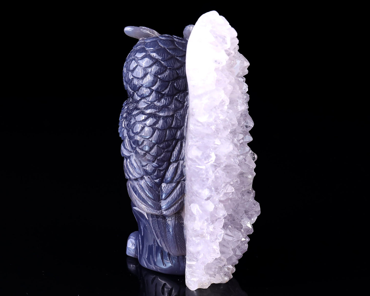 Nicedony 5.5" Quartz Rock Druse Hand Carved Crystal Owl Sculpture - View 4