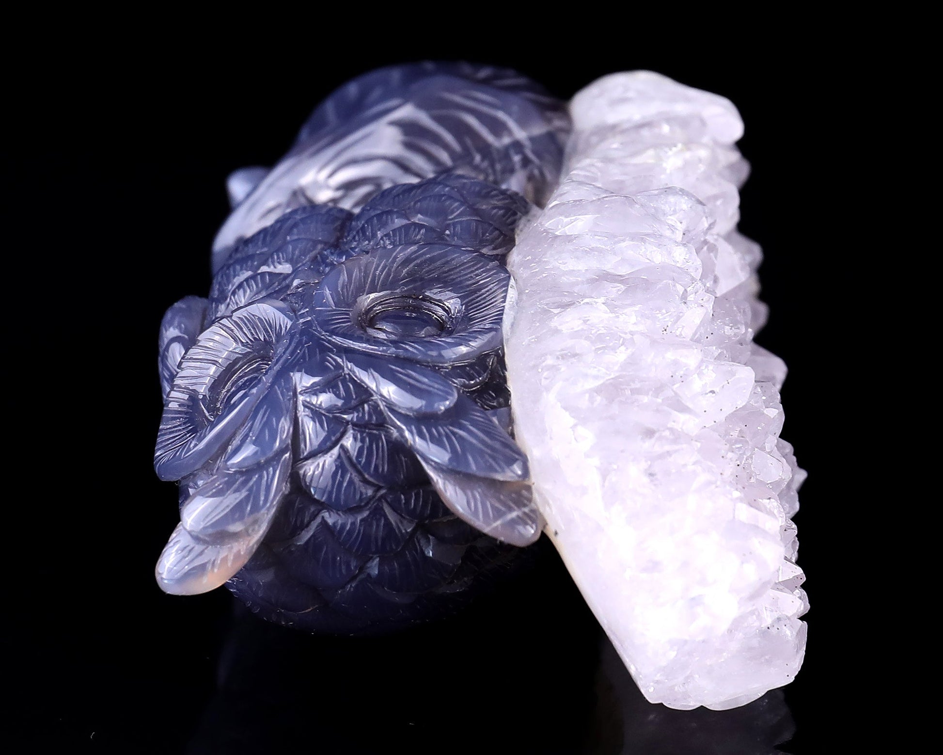 Nicedony 5.5" Quartz Rock Druse Hand Carved Crystal Owl Sculpture - View 8