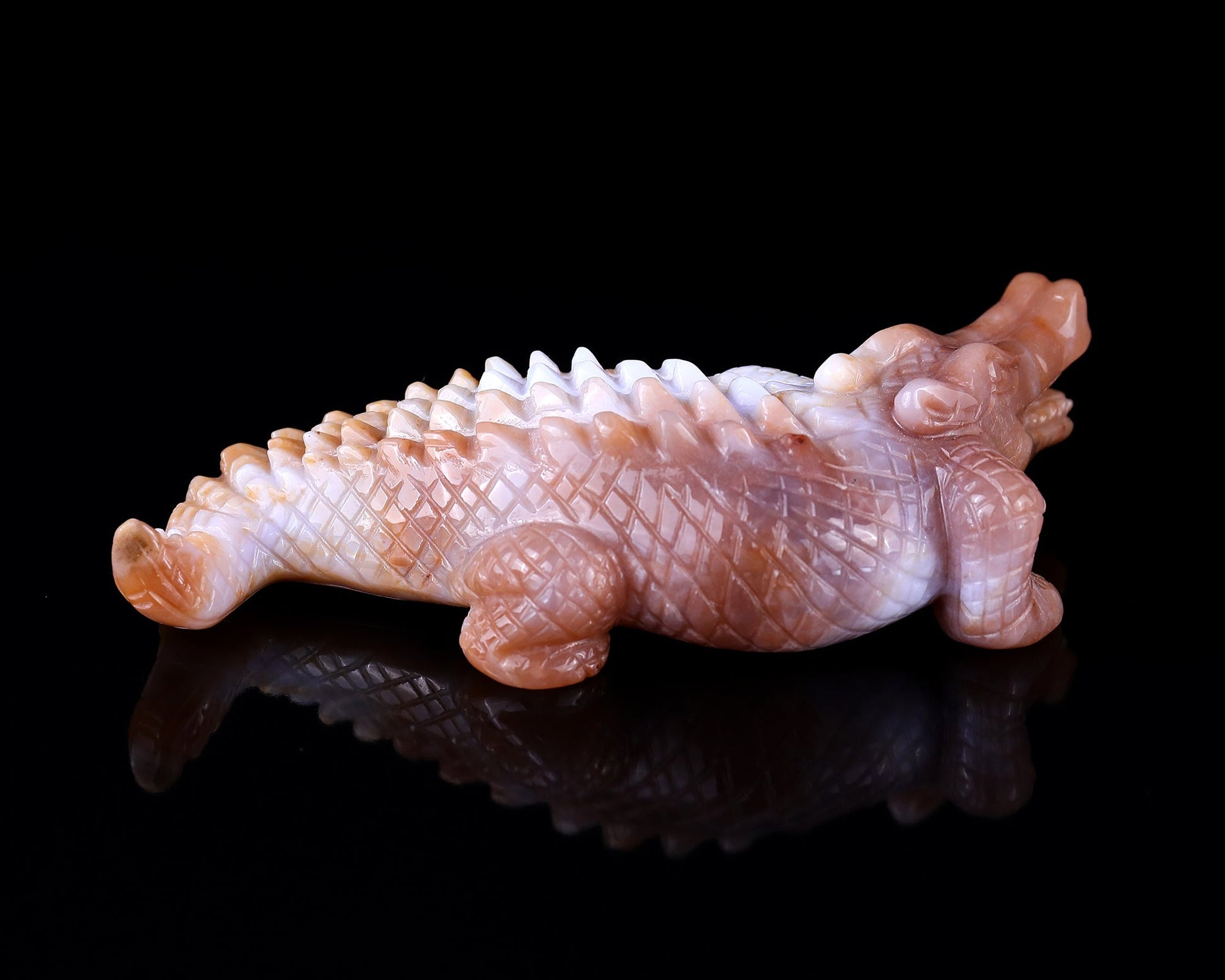 Nicedony 5.6" Chalcedony Hand Carved Crystal Crocodile Sculpture - View 3