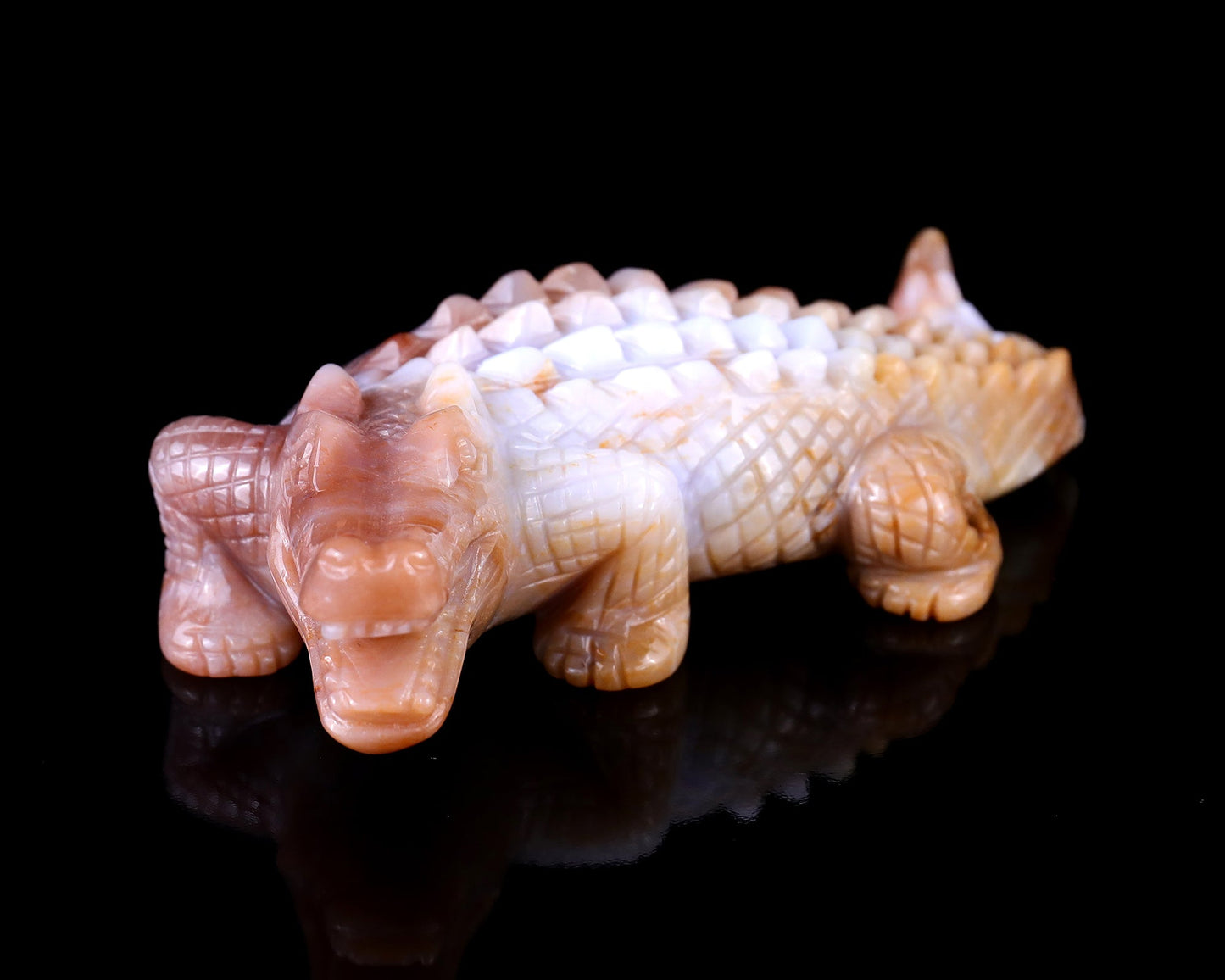 Nicedony 5.6" Chalcedony Hand Carved Crystal Crocodile Sculpture - View 6
