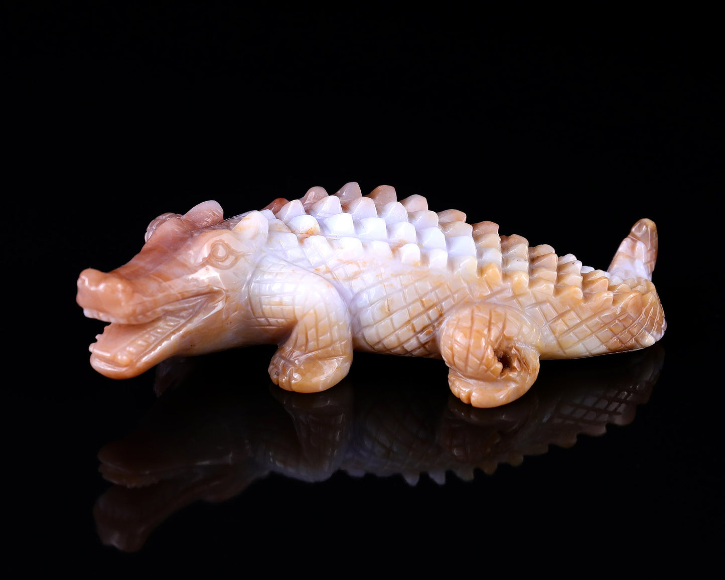 Nicedony 5.6" Chalcedony Hand Carved Crystal Crocodile Sculpture - View 5