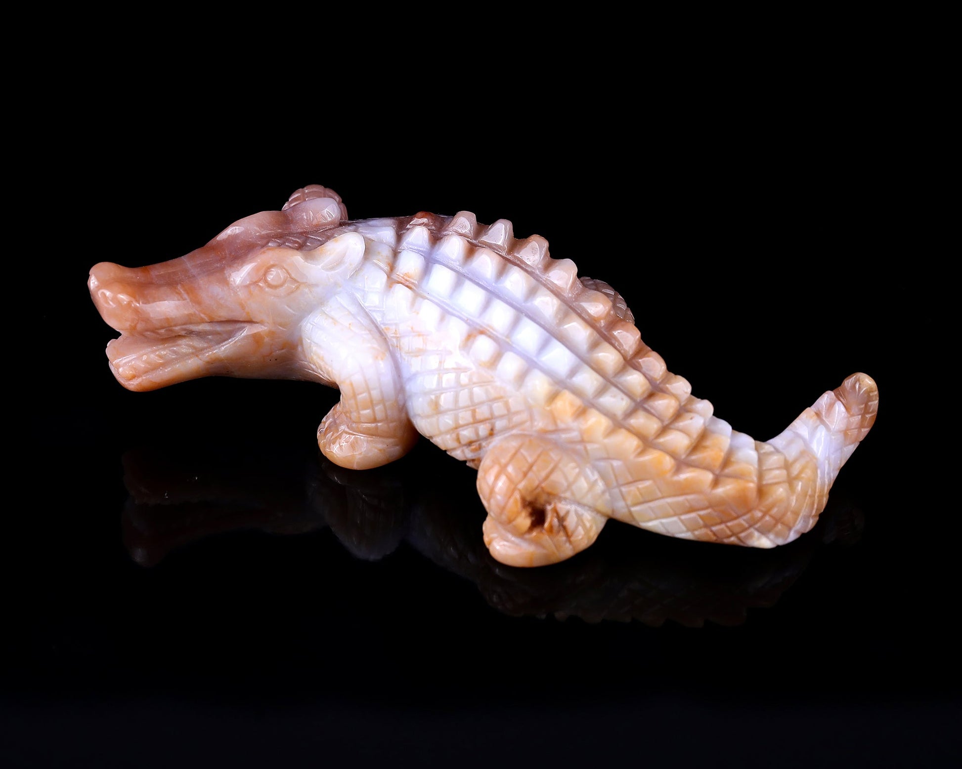 Nicedony 5.6" Chalcedony Hand Carved Crystal Crocodile Sculpture - View 10