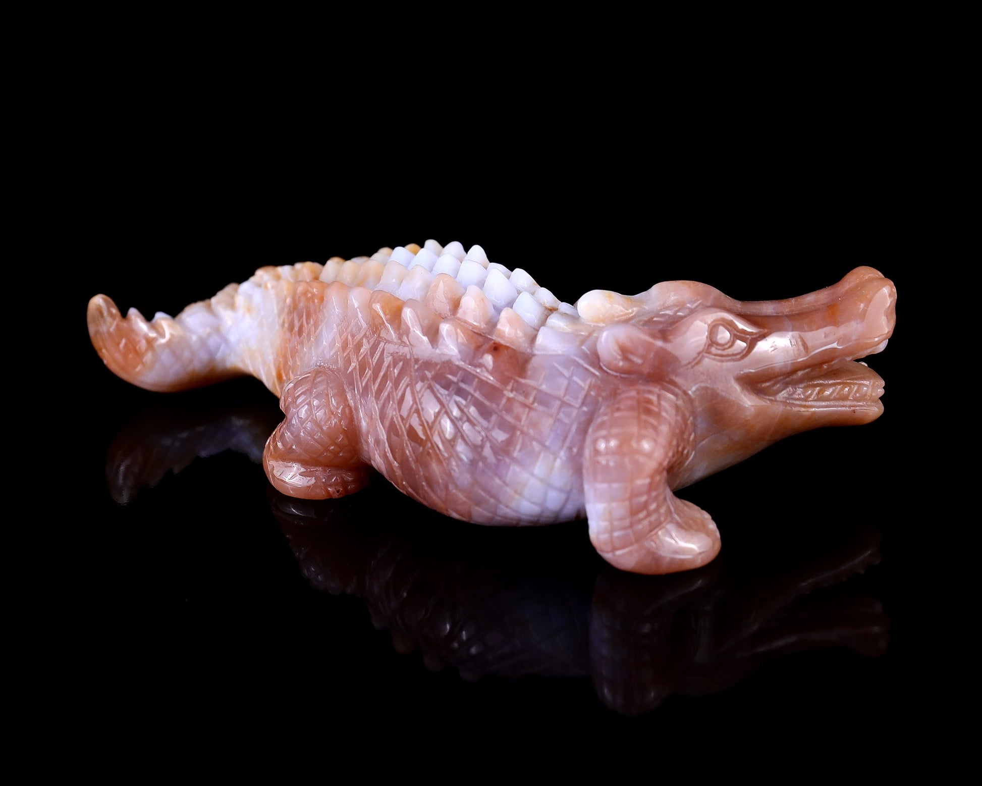 Nicedony 5.6" Chalcedony Hand Carved Crystal Crocodile Sculpture - #4100144