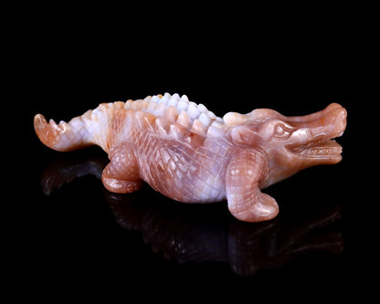 Nicedony 5.6" Chalcedony Hand Carved Crystal Crocodile Sculpture - #4100144