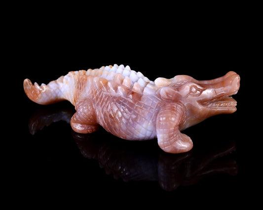 Nicedony 5.6" Chalcedony Hand Carved Crystal Crocodile Sculpture - #4100144