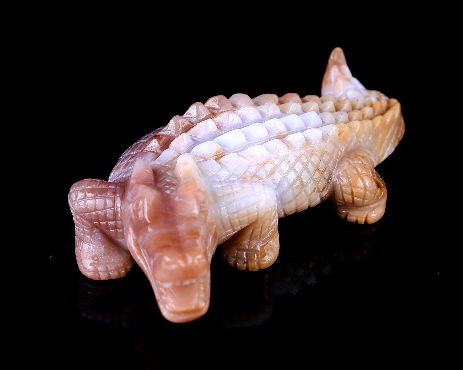 Nicedony 5.6" Chalcedony Hand Carved Crystal Crocodile Sculpture - View 8