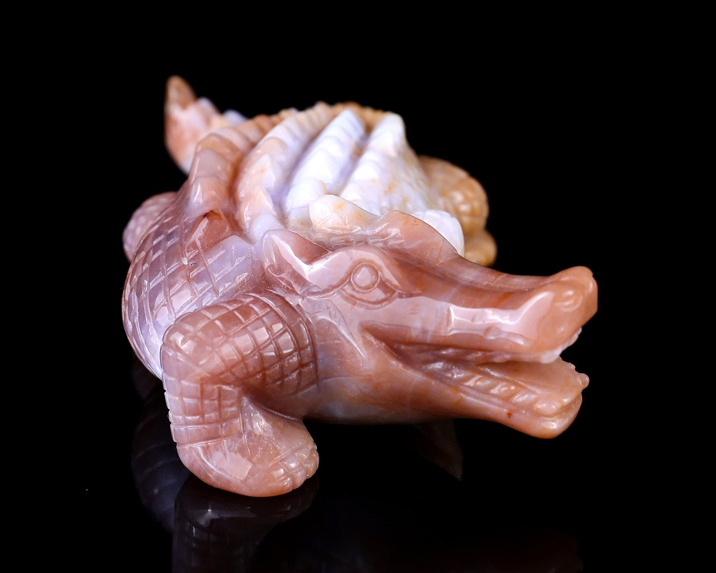 Nicedony 5.6" Chalcedony Hand Carved Crystal Crocodile Sculpture - #4100149